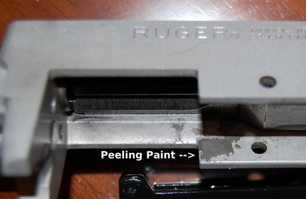 Peeling paint on stainless Ruger 10/22 rifle