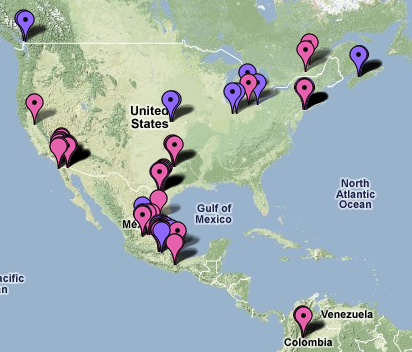 This is the map as of this evening: H1N1 Swine flu in 2009. Pink markers are 